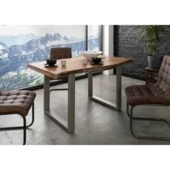 FREEFORM 5 Tavolo Da Pranzo In Legno Di Acacia - Laccato Natur / Gambe In Ferro - Argento Mat 160x90x77 -Vendite HOMCOM || VIDAXL || Songmics 40503347 3