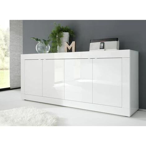 Credenza Moderna, Madia Bianca Laccata Lucida A 4 Ante 3 Credenza Moderna, Madia Bianca Laccata Lucida A 4 Ante