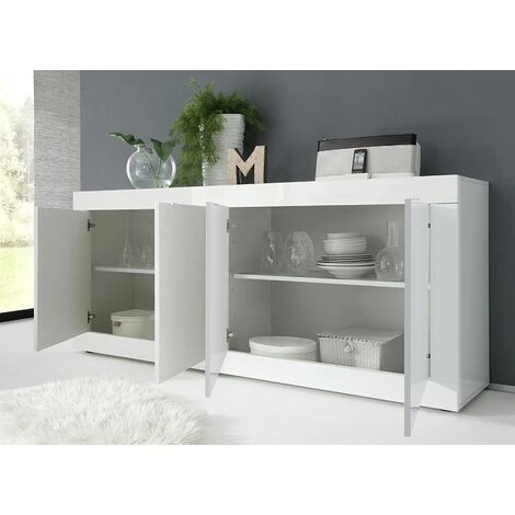 Credenza Moderna, Madia Bianca Laccata Lucida A 4 Ante 4 Credenza Moderna, Madia Bianca Laccata Lucida A 4 Ante - immagine 2