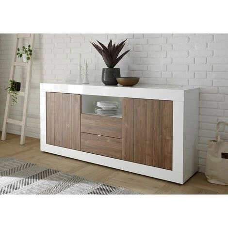 Madia Moderna, 2 Ante 2 Cassetti In Finitura Noce Dark E Bianco Lucido 3 Madia Moderna, 2 Ante 2 Cassetti In Finitura Noce Dark E Bianco Lucido