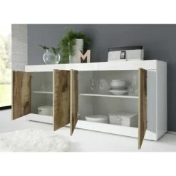 Credenza Moderna, Madia Bianca Lucida Con 4 Ante In Finitura Pero -Vendite HOMCOM || VIDAXL || Songmics 41361721 2