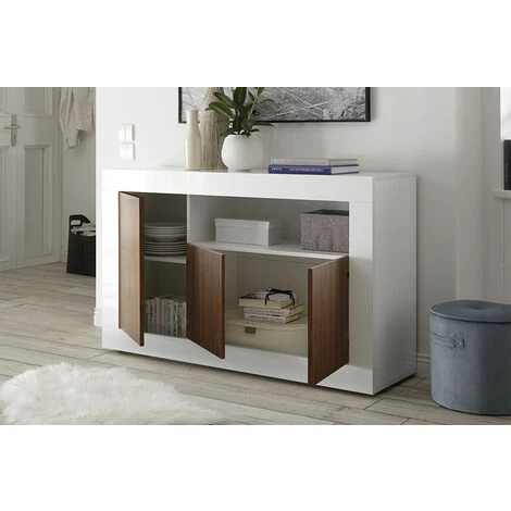 Madia Moderna, 3 Ante In Finitura Noce Dark E Bianco Lucido 4 Madia Moderna, 3 Ante In Finitura Noce Dark E Bianco Lucido - immagine 2