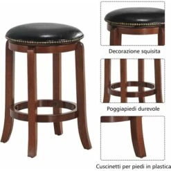 COSTWAY Sgabello Girevole Senza Schienale, Sgabello Da Bar Rustico Con Sedile Girevole A 360°, Sedia Da Bar Di Legno Per Sala Da Pranzo Cucina Ristorante, 39,5 X 39,5 X 61 Cm (1 Pezzo) -Vendite HOMCOM || VIDAXL || Songmics 44637643 4
