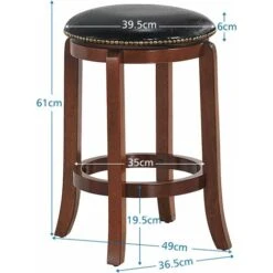 COSTWAY Sgabello Girevole Senza Schienale, Sgabello Da Bar Rustico Con Sedile Girevole A 360°, Sedia Da Bar Di Legno Per Sala Da Pranzo Cucina Ristorante, 39,5 X 39,5 X 61 Cm (1 Pezzo) -Vendite HOMCOM || VIDAXL || Songmics 44637643 5