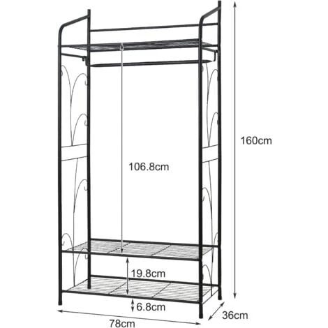 Stand Appendiabiti Da Terra Porta Abiti In Metallo Armadio Aperto Con Ripiani Appendiabiti Vintage Metallico Porta Abiti Da Camera Ingresso 5 Stand Appendiabiti Da Terra Porta Abiti In Metallo Armadio Aperto Con Ripiani Appendiabiti Vintage Metallico Porta Abiti Da Camera Ingresso - immagine 3