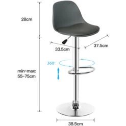 2 X Sgabelli Da Bar, Sedie Da Cucina , Superficie In PU , Per Soggiorno E Ristorante Bar ,Altezza Regolabile ,sgabello Grigio -Vendite HOMCOM || VIDAXL || Songmics 47300919 2