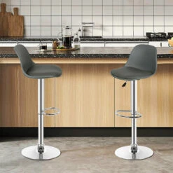 2 X Sgabelli Da Bar, Sedie Da Cucina , Superficie In PU , Per Soggiorno E Ristorante Bar ,Altezza Regolabile ,sgabello Grigio -Vendite HOMCOM || VIDAXL || Songmics 47300919 4