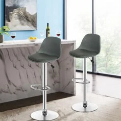 2 X Sgabelli Da Bar, Sedie Da Cucina , Superficie In PU , Per Soggiorno E Ristorante Bar ,Altezza Regolabile ,sgabello Grigio -Vendite HOMCOM || VIDAXL || Songmics 47300919 5