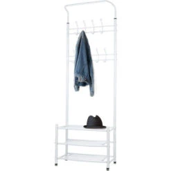 Stand Appendiabiti ,Attaccapanni Con Scarpiera A 3 Ripiani Porta Abiti Per Ingresso 185 65 30 Cm Bianco