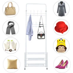 Stand Appendiabiti ,Attaccapanni Con Scarpiera A 3 Ripiani Porta Abiti Per Ingresso 185 65 30 Cm Bianco -Vendite HOMCOM || VIDAXL || Songmics 47301133 3