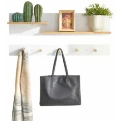 SoBuy Portachiavi Mobile Ingresso Da Muro Appendiabiti Legno Attaccapanni Da Muro Scaffale Murale Mensola Scaffale FHK21-WN