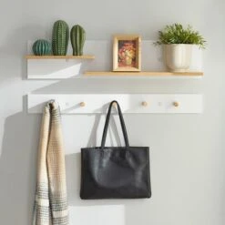 SoBuy Portachiavi Mobile Ingresso Da Muro Appendiabiti Legno Attaccapanni Da Muro Scaffale Murale Mensola Scaffale FHK21-WN -Vendite HOMCOM || VIDAXL || Songmics 48887874 5