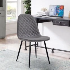 Set Da 4 Sedie Design Bella Imbottite In Ecopelle Trapuntata Con Gambe In Metallo Nere Grigia -Vendite HOMCOM || VIDAXL || Songmics 50001486 4
