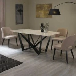 Tavolo Da Pranzo Marmorizzato, Gambe Incrociate Nere 190x90 - Sax