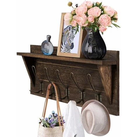 COSTWAY Appendiabiti A Parete, Ganci Attaccapanni Appendini Da Muro, 100% Legno Naturale, Porta Asciugamano Per Bagno Ingresso E Camera Da Letto (Marrone) 3 COSTWAY Appendiabiti A Parete, Ganci Attaccapanni Appendini Da Muro, 100% Legno Naturale, Porta Asciugamano Per Bagno Ingresso E Camera Da Letto (Marrone)