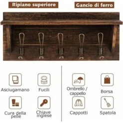 COSTWAY Appendiabiti A Parete, Ganci Attaccapanni Appendini Da Muro, 100% Legno Naturale, Porta Asciugamano Per Bagno Ingresso E Camera Da Letto (Marrone) 11 COSTWAY Appendiabiti A Parete, Ganci Attaccapanni Appendini Da Muro, 100% Legno Naturale, Porta Asciugamano Per Bagno Ingresso E Camera Da Letto (Marrone) -Vendite HOMCOM || VIDAXL || Songmics 51321636 5