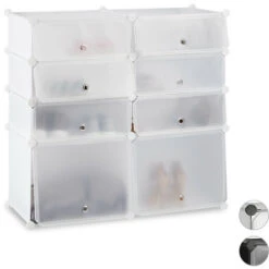 Relaxdays Scarpiera In Plastica, 8 Scomparti Chiusi, 91x94,5x36,5 Cm, Scaffale 16 Paia Di Scarpe, Componibile, Bianco