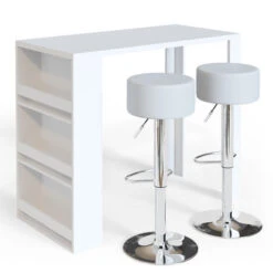 Tavolo Da Bar 117cm Bianco Con 2 Sgabelli Bianco Vicco