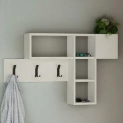 Appendiabiti Attaccapanni Parete Legno 9 Ganci Appendi Abiti Cn Mensole Bianco