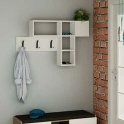 Appendiabiti Attaccapanni Parete Legno 9 Ganci Appendi Abiti Cn Mensole Bianco -Vendite HOMCOM || VIDAXL || Songmics 53652427 3