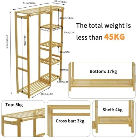 Stand Appendiabiti Da Terra Armadio Aperto Appendiabiti Bambù Porta Abiti Da Terra Con Ripiani Portabiti Ingresso 90x30x146cm 7 Stand Appendiabiti Da Terra Armadio Aperto Appendiabiti Bambù Porta Abiti Da Terra Con Ripiani Portabiti Ingresso 90x30x146cm - immagine 5