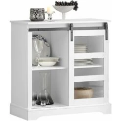 SoBuy Credenza Cucina Vetrina Credenza Con Anta Scorrevole In Vetro, Mobile Da Cucina, Bianco, L80 X P39 X A82 Cm, FSB46-W