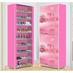 Scarpiera 10 Ripiani Salvaspazio Scaffale Portascarpe Tessuto TNT Rosa Flamingo