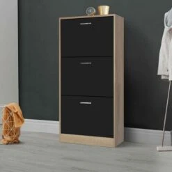 Scarpiera Effetto Faggio Nera 3 Ante -Vendite HOMCOM || VIDAXL || Songmics 57241785 5