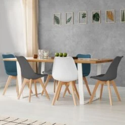 Set Di 6 Sedie SARA Mix Cromatico: Bianca, Grigio Chiaro, 2 Blu Anatra, 2 Grigio Scuro