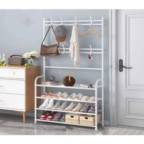Appendiabiti Ingresso Terra Stand Attaccapanni Panca Scarpiera 4 Ripiani Bianco 3 Appendiabiti Ingresso Terra Stand Attaccapanni Panca Scarpiera 4 Ripiani Bianco