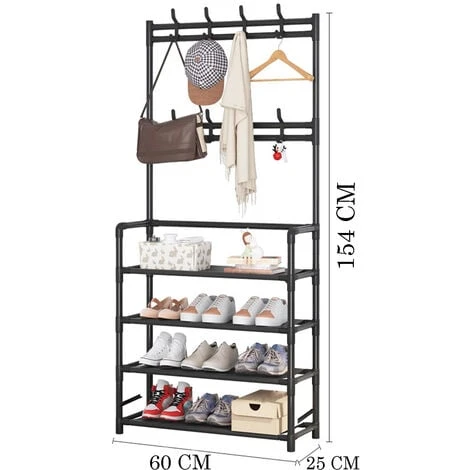 Appendiabiti Ingresso Terra Stand Attaccapanni Panca Scarpiera 4 Ripiani Bianco 7 Appendiabiti Ingresso Terra Stand Attaccapanni Panca Scarpiera 4 Ripiani Bianco - immagine 5