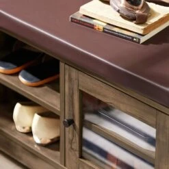 SoBuy Scarpiera Con 2 Ante In Vetro Panca Con Seduta Panca Ingresso Stile Vintage 105x35x43 Cm FSR122-N -Vendite HOMCOM || VIDAXL || Songmics 57500376 3