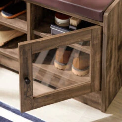 SoBuy Scarpiera Con 2 Ante In Vetro Panca Con Seduta Panca Ingresso Stile Vintage 105x35x43 Cm FSR122-N -Vendite HOMCOM || VIDAXL || Songmics 57500376 4