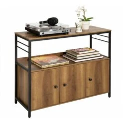 SoBuy Mobiletto Soggiorno Credenza Cucina Con 3 Ante E 1 Ripiano A Giorno Armadietto Stile Vintage 100x38x80cm FSB63-PF