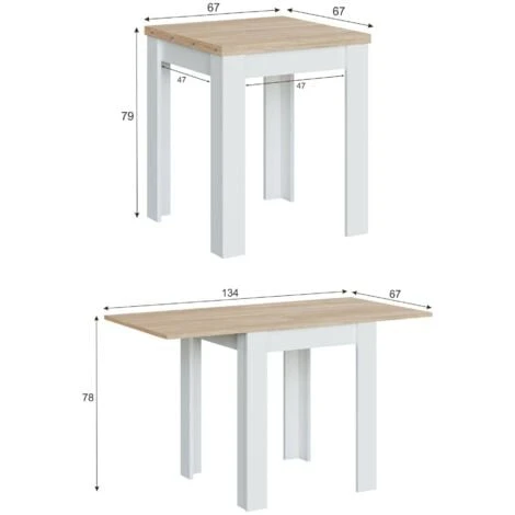 Tavolo Allungabile, Tavolo Da Pranzo Pieghevole Apertura A Libro, Tavolo Ausiliario Richiudibile, Cm 67x67/135h79, Bianco E Rovere 5 Tavolo Allungabile, Tavolo Da Pranzo Pieghevole Apertura A Libro, Tavolo Ausiliario Richiudibile, Cm 67x67/135h79, Bianco E Rovere - immagine 3