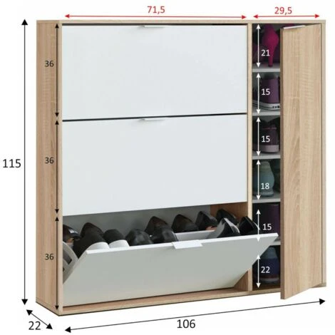 Scarpiera, Armadio Portascarpe A 4 Ante, Mobile Basso Multiuso Con 5 Ripiani, Scarpiera Moderna, Cm 106x22h115, Rovere E Bianco 5 Scarpiera, Armadio Portascarpe A 4 Ante, Mobile Basso Multiuso Con 5 Ripiani, Scarpiera Moderna, Cm 106x22h115, Rovere E Bianco - immagine 3