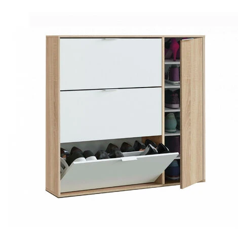 Scarpiera, Armadio Portascarpe A 4 Ante, Mobile Basso Multiuso Con 5 Ripiani, Scarpiera Moderna, Cm 106x22h115, Rovere E Bianco 7 Scarpiera, Armadio Portascarpe A 4 Ante, Mobile Basso Multiuso Con 5 Ripiani, Scarpiera Moderna, Cm 106x22h115, Rovere E Bianco - immagine 5