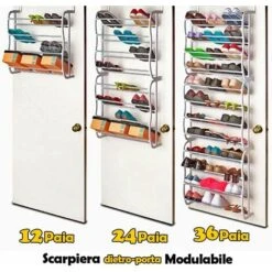 Scarpiera Salvaspazio Dietro Porta Muro Parete 12 Ripiani Slim Modulabile 183 Cm -Vendite HOMCOM || VIDAXL || Songmics 5875502 3