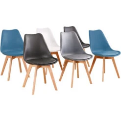 HOBAG Set Di 6 Sedie - Colori Assortiti - Bianco , Grigio , Blu Tè X2 , Nero X2 - Scandinave - Gambe In Legno