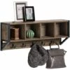 SoBuy Appendiabiti A Parete Gancio Da Parete Mensola Pensile Mobile Da Bagno Con 4 Scomparti E 5 Ganci Vintage 73x16x28 Cm FHK25-N