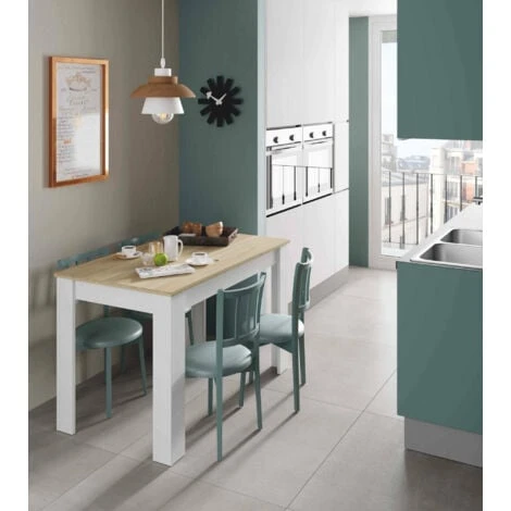 Tavolo Fisso, Tavolo Per Sala Pranzo, Tavolo Consolle Moderno Per Salotto O Cucina, Cm 109x67x78, Bianco E Rovere 4 Tavolo Fisso, Tavolo Per Sala Pranzo, Tavolo Consolle Moderno Per Salotto O Cucina, Cm 109x67x78, Bianco E Rovere - immagine 2