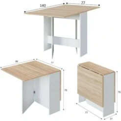 Tavolo Allungabile, Tavolo Da Pranzo Pieghevole Con Piano Abbattibile, Tavolo Ausiliario Richiudibile, Cm 31x77h78, Bianco E Rovere -Vendite HOMCOM || VIDAXL || Songmics 61226740 3