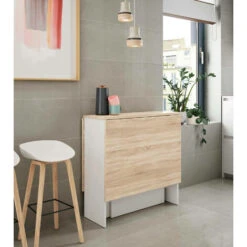 Tavolo Allungabile, Tavolo Da Pranzo Pieghevole Con Piano Abbattibile, Tavolo Ausiliario Richiudibile, Cm 31x77h78, Bianco E Rovere -Vendite HOMCOM || VIDAXL || Songmics 61226740 4