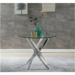 Tavolo Da Pranzo 4 Posti In Vetro Temperato E Metallo Cromato - COSIMA -Vendite HOMCOM || VIDAXL || Songmics 61557960 4