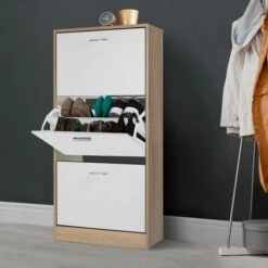 Scarpiera A 3 Ante Effetto Faggio E Bianco