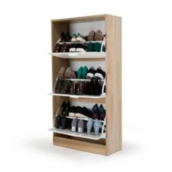 Scarpiera A 3 Ante Effetto Faggio E Bianco -Vendite HOMCOM || VIDAXL || Songmics 63564840 4