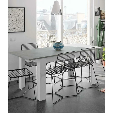 Dmora Tavolo Allungabile Midland, Tavolo Per Sala Da Pranzo Allungabile, Tavolo Da Pranzo Estensibile Con Allunga, Cm 140/190x90h78, Cemento E Bianco 6 Dmora Tavolo Allungabile Midland, Tavolo Per Sala Da Pranzo Allungabile, Tavolo Da Pranzo Estensibile Con Allunga, Cm 140/190x90h78, Cemento E Bianco - immagine 4