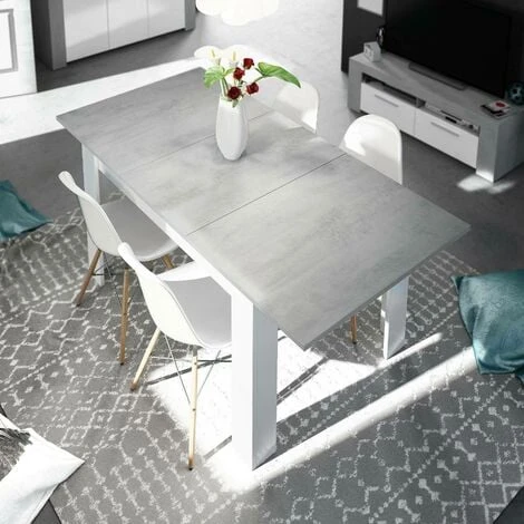 Dmora Tavolo Allungabile Midland, Tavolo Per Sala Da Pranzo Allungabile, Tavolo Da Pranzo Estensibile Con Allunga, Cm 140/190x90h78, Cemento E Bianco 7 Dmora Tavolo Allungabile Midland, Tavolo Per Sala Da Pranzo Allungabile, Tavolo Da Pranzo Estensibile Con Allunga, Cm 140/190x90h78, Cemento E Bianco - immagine 5