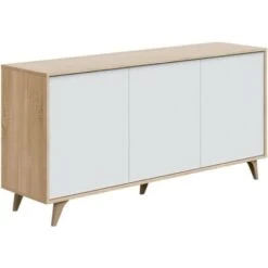 Dmora Credenza Arvada, Madia Moderna A 3 Ante E Ripiani, Buffet Da Cucina, Buffet Di Design Da Soggiorno, Cm 154x40h75, Rovere E Bianco