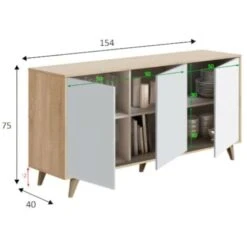 Dmora Credenza Arvada, Madia Moderna A 3 Ante E Ripiani, Buffet Da Cucina, Buffet Di Design Da Soggiorno, Cm 154x40h75, Rovere E Bianco -Vendite HOMCOM || VIDAXL || Songmics 63754764 3
